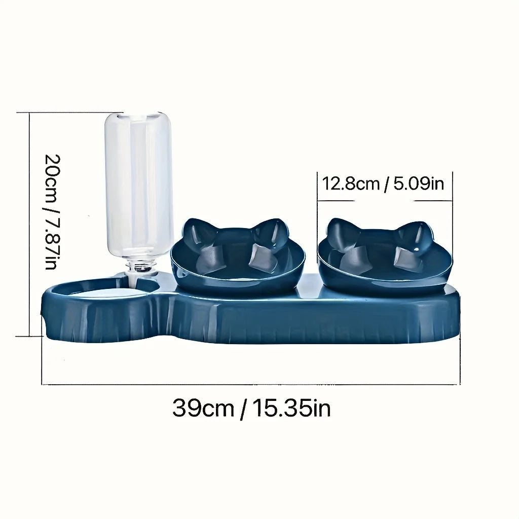 JP Snout MeowBar – 3-in-1 Feeding Station with Auto Water Dispenser for Cats