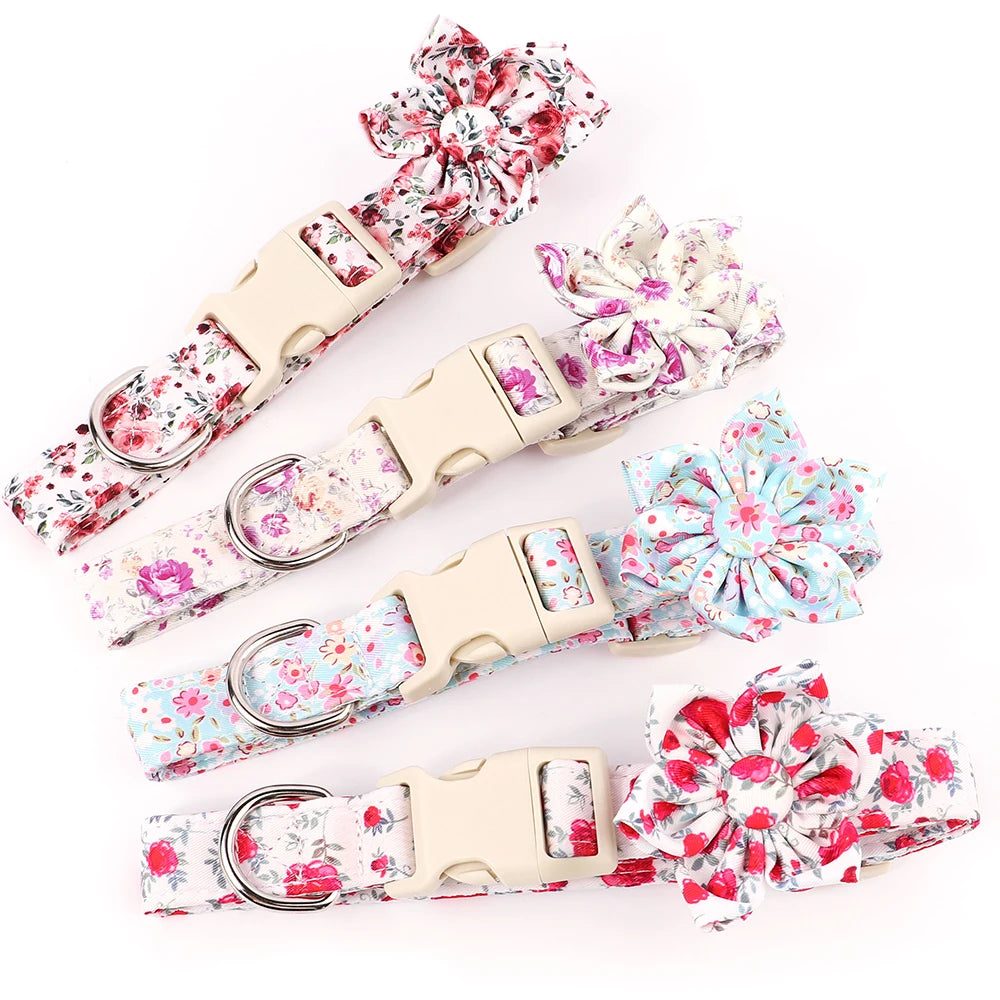 Floral Comfort Dog Collar – Adjustable with Bow & Spring for Small Dogs