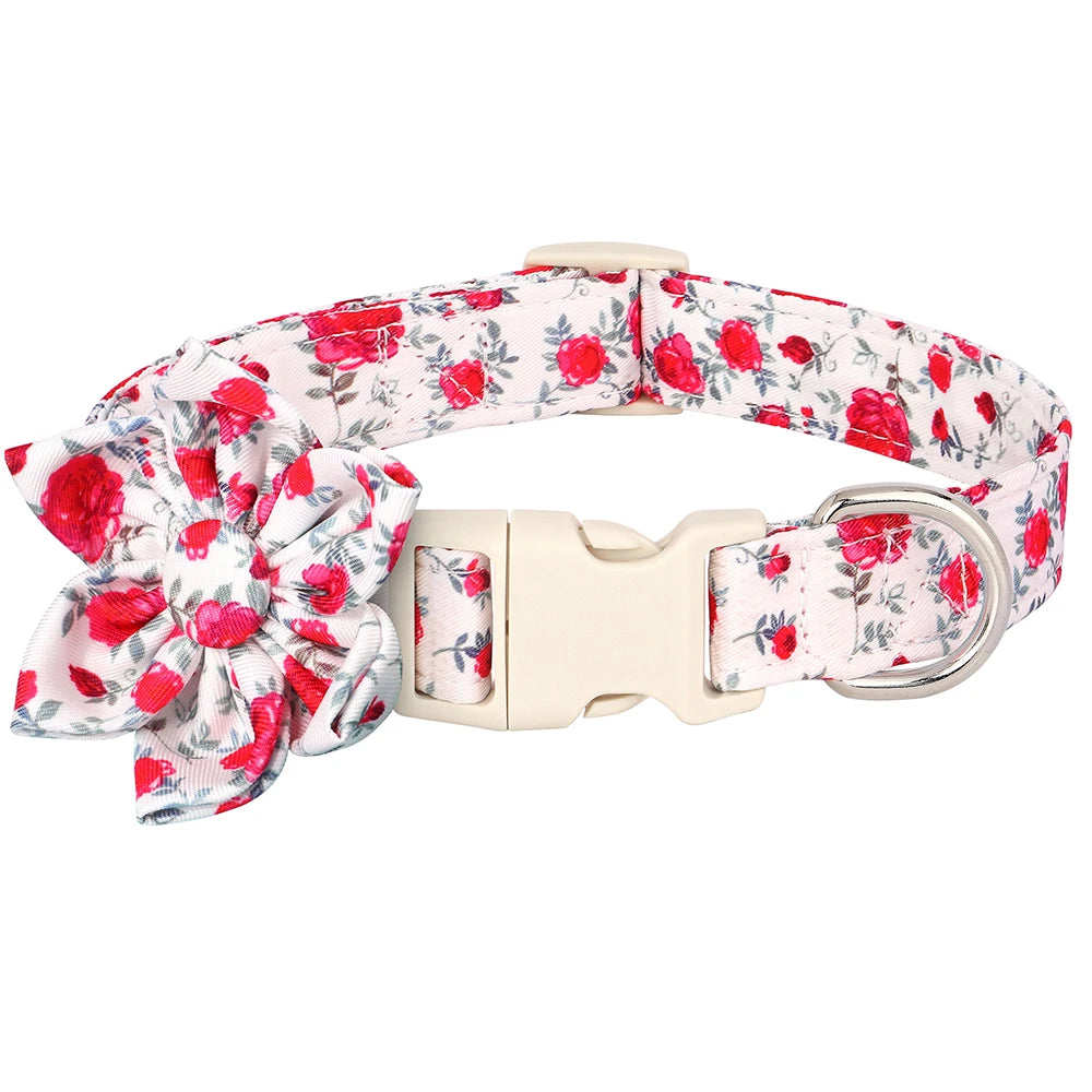 Floral Comfort Dog Collar – Adjustable with Bow & Spring for Small Dogs