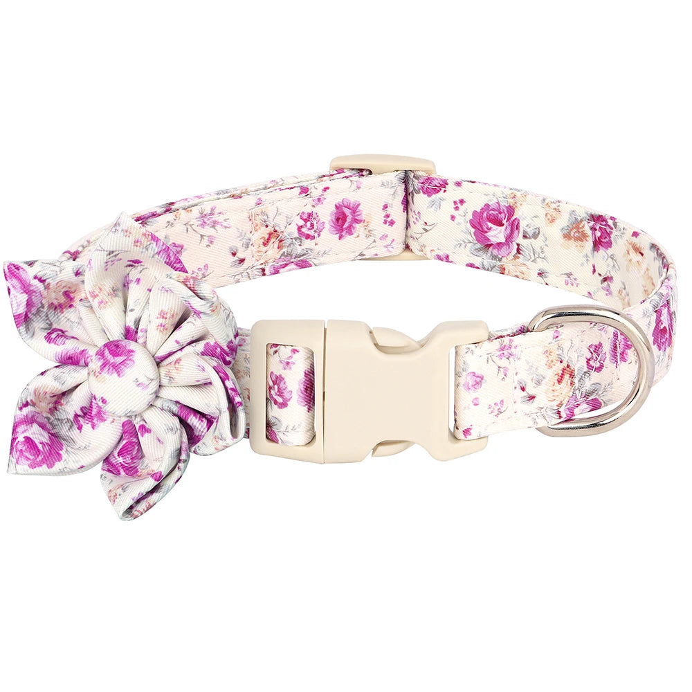 Floral Comfort Dog Collar – Adjustable with Bow & Spring for Small Dogs