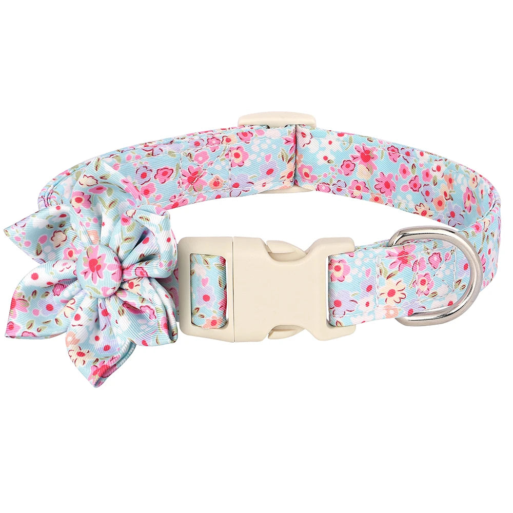 Floral Comfort Dog Collar – Adjustable with Bow & Spring for Small Dogs