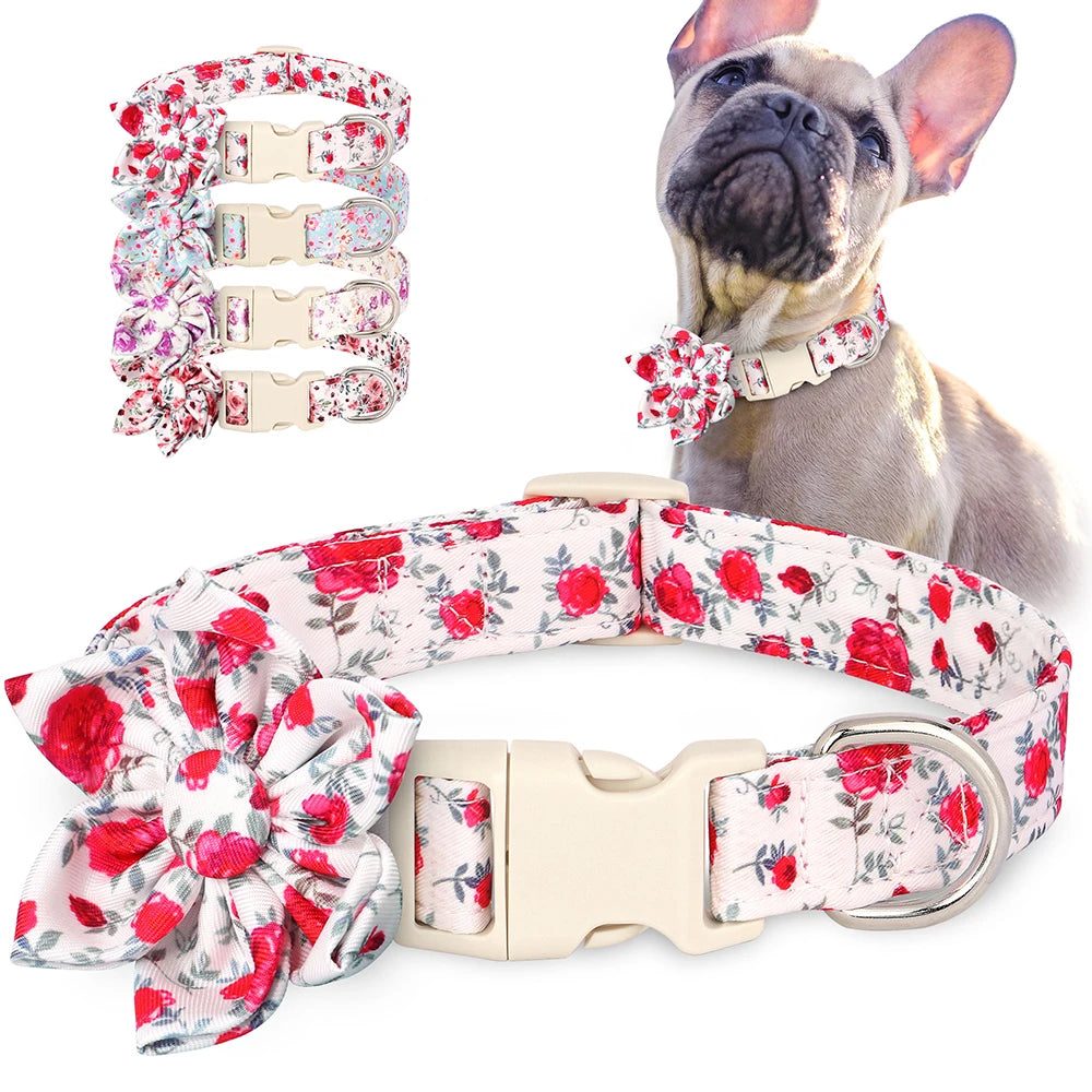 Floral Comfort Dog Collar – Adjustable with Bow & Spring for Small Dogs