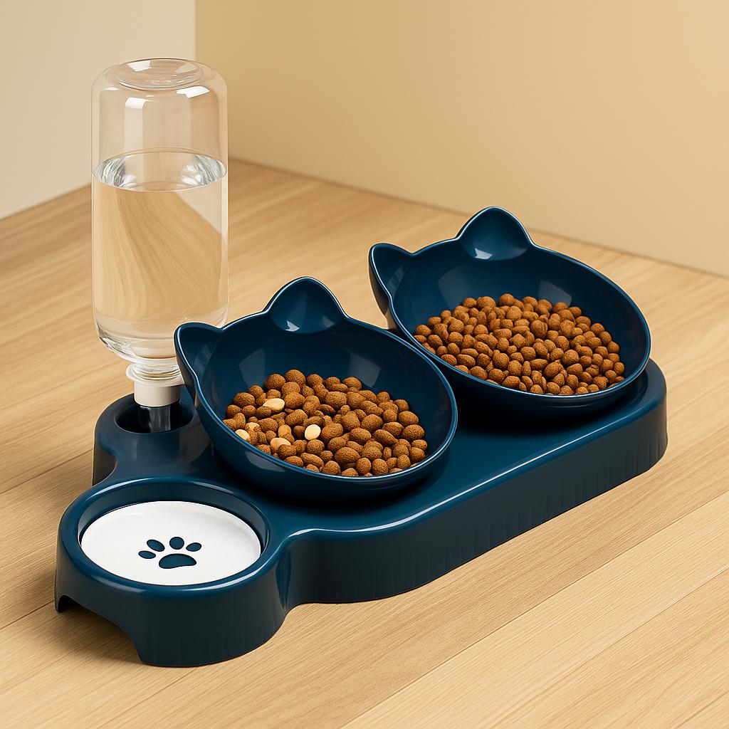 JP Snout MeowBar – 3-in-1 Feeding Station with Auto Water Dispenser for Cats