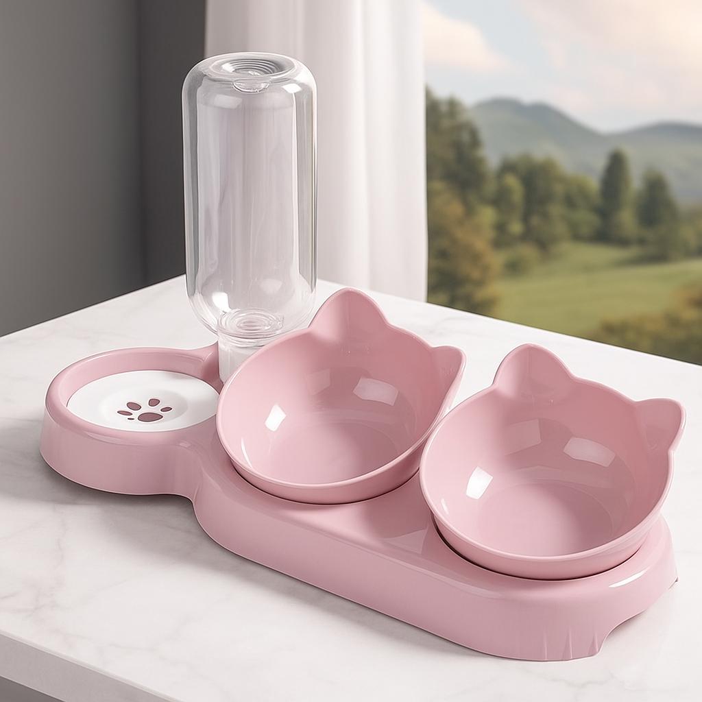 JP Snout MeowBar – 3-in-1 Feeding Station with Auto Water Dispenser for Cats
