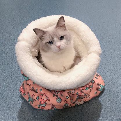 Cat Bed Pet Mattress Warm Soft Plush Pet Bed with Cover Round Cat Dog Sleeping Nest Cave for Small Dogs kitten