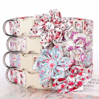 Floral Comfort Dog Collar – Adjustable with Bow & Spring for Small Dogs