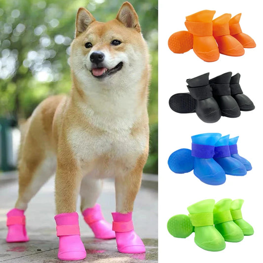 4Pcs Waterproof Anti-Slip Rain Boots for Dogs and Cats