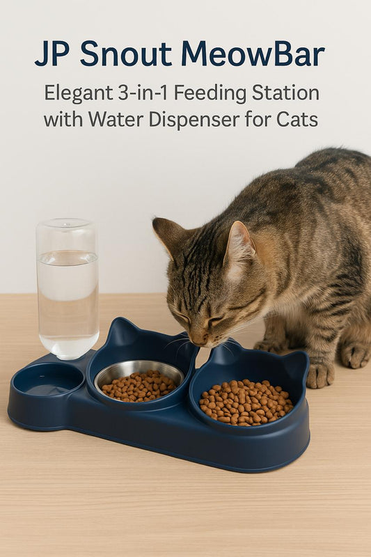 JP Snout MeowBar – 3-in-1 Feeding Station with Auto Water Dispenser for Cats